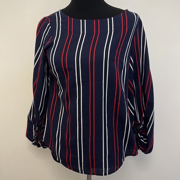 CABI Freedom Stripe Flag Balloon Sleeve Top Size XS - Picture 3 of 11
